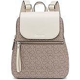 Calvin Klein Reyna Signature Key Item Flap Backpack, Almond/Taupe/White, One Size