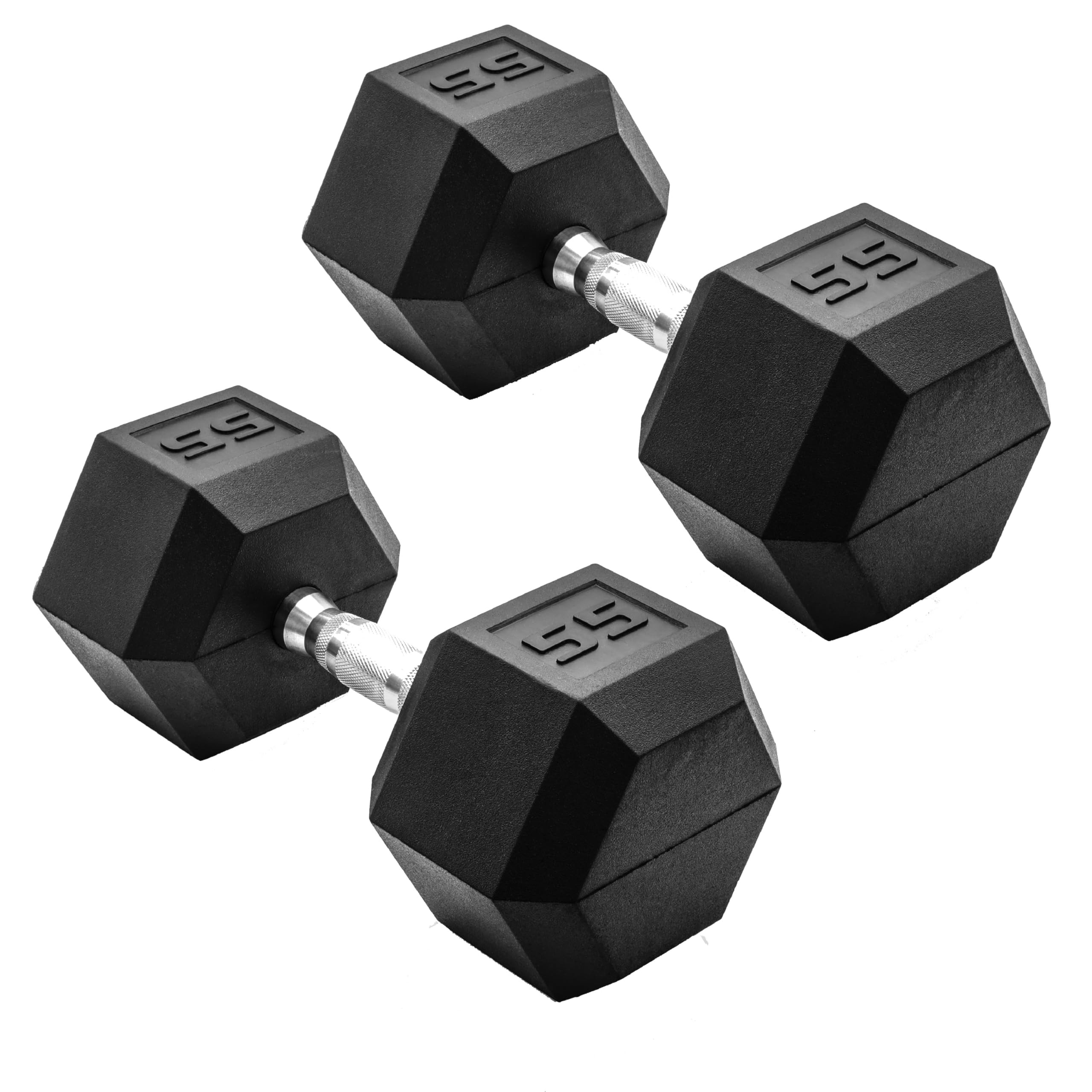 Photo 1 of *HEAVY* CAP Barbell 55 LB Rubber Coated Hex Dumbbell Hand Weight - Pair | Chrome Handle