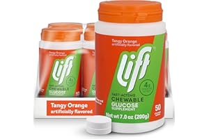 Lift Glucose Fast-Acting Glucose Chewable Energy Tablets, Orange, 50 ct Jar (Pack of 6)