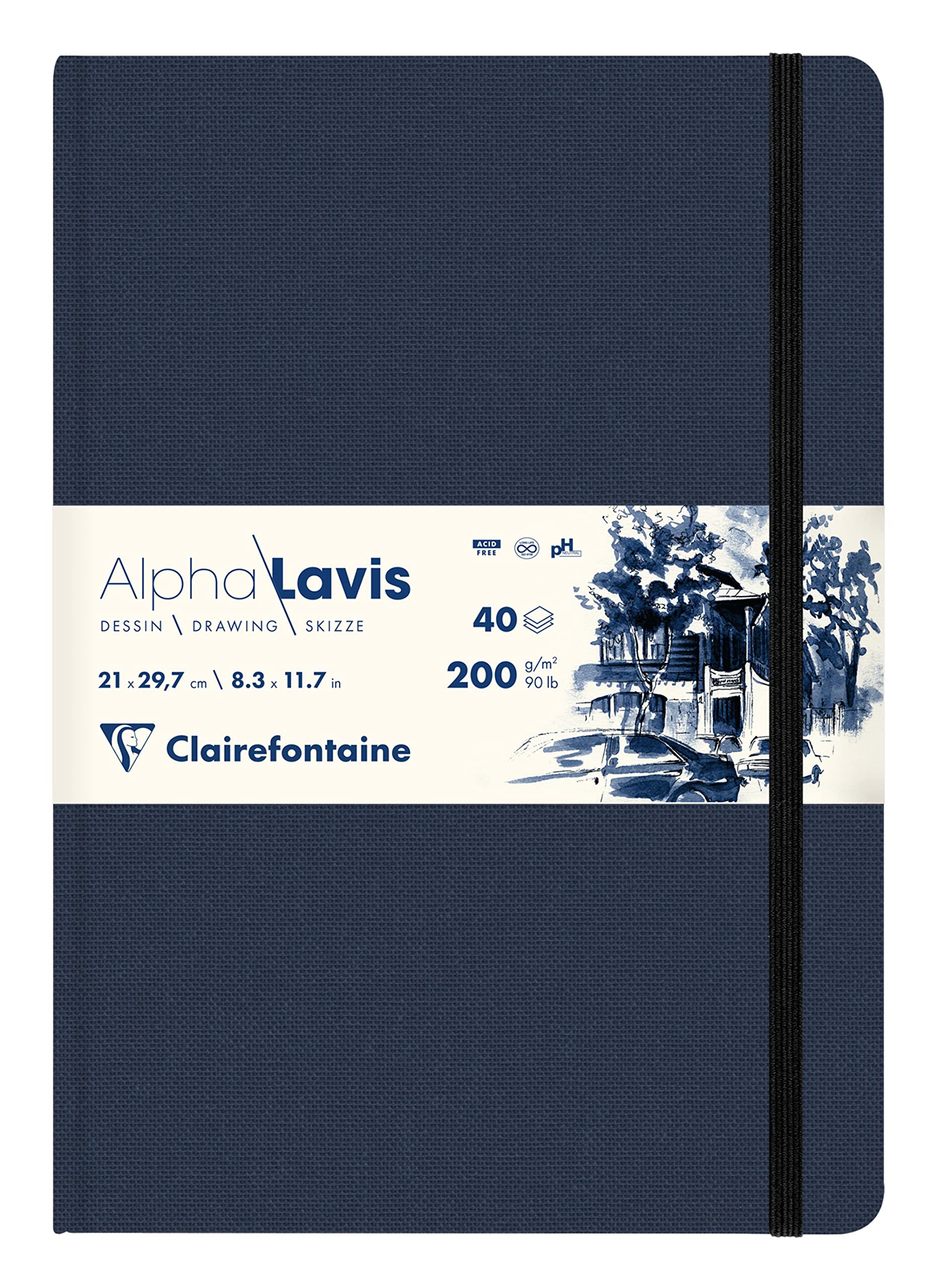 Clairefontaine 975962C - One Alpha Lavis Sewn Notebook - 40 Sheets of Alpha Lavis Smooth White Drawing Paper A4 21x29.7 cm 200g - Ideal for graphic arts