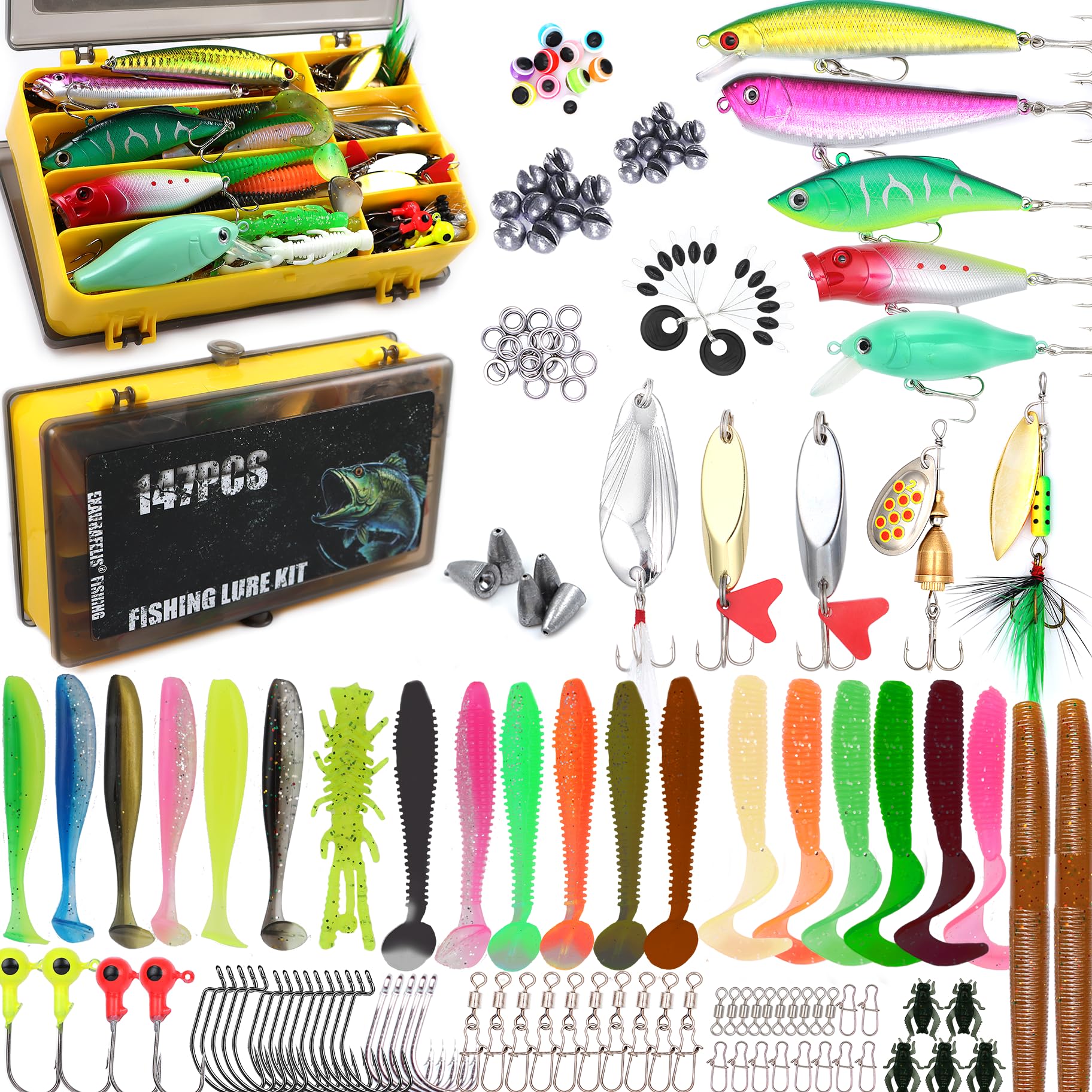 Photo 1 of ??????????? Fishing Gear Fishing Lures Kit 147Pcs Tackle Box Minnow Crankbait Spinnerbaits VIB Jigs Hooks Paddle swimbaits Spoon Jigs, Weights Accessories Bass Lure Fishing Bait Gifts