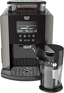 Krups EA819E Arabica Latte Quattro Force Kaffeevollautomat (1450 Watt, Wassertankkapazität: 1,7 Liter, Pumpendruck: 15 bar, LCD-Display) Platin-schwarz