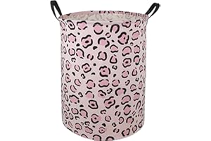 HUAYEE 19.7 Inches Large Laundry Basket Waterproof Round Cotton Linen Collapsible Storage bin with Handles for Hamper Kids Room,Toy Storage(Leopard print)