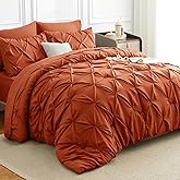 HIMEET King Comforter Set Burnt Orange, 7 Pieces Pintuck Bed in A Bag King Size Bedding, Soft Bed Set All Season Pinch Pleat Comforter Set with Sheets, Pillowcases & Shams