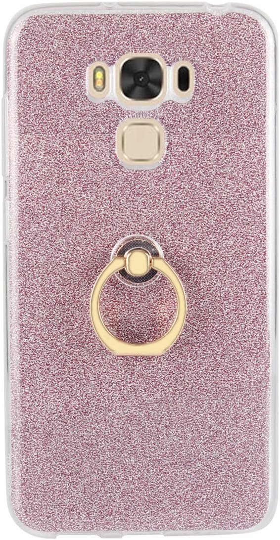ZenFone 3 Max ZC553KL Case, HENGHUA Soft TPU Ring Holder Kickstand Stand Function Glitter Light Thin Fashion Anti-slip Shockproof Smartphone Case for Asus ZenFone 3 Max ZC553KL 5.5" (Pink)