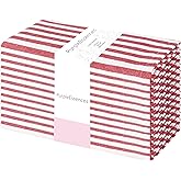 PurpleEssences Plain Striped Cloth Napkins - Set of 12-100% Cotton - 18 x 18 Inch - Spring Easter Summer and Perfect Everyday Use Dinner Napkin - Red and White