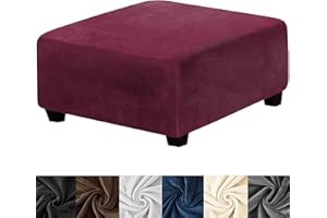 HFCNMY Ottoman Cover Square,Stretch Velvet Square Ottoman Cover Thick Ottoman Slipcover Square Washable Storage Ottoman Cover Foot Stool Cover with Elastic Bottom for Living Room Red X-Large