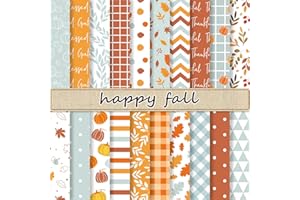 Whaline 40 Sheets Fall Pattern Paper Autumn Leaves Scrapbook Specialty Paper Double Sided Orange Blue Decorative Craft Papers For Thanksgiving DIY Card Making Photo Album Decor, 6 x 6 Inch
