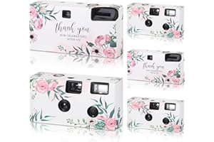 HOTEAM 5 Pcs Disposable Camera for Wedding Bulk, Color Film Single Use Camera Bulk with Flash 35 mm One Time for Gathering Wedding Travel Anniversary Honeymoon(Flower)