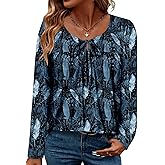 Magritta Womens Long Sleeve Tops 2025 Fall Keyhole-Tie Neck Pleated Tunic Blouses Dressy Casual Business Shirts