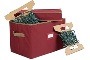 Covermates Keepsakes Christmas Light Storage Box - Carrying Handles, Sturdy Interior Walls - Holiday Storage, Red
