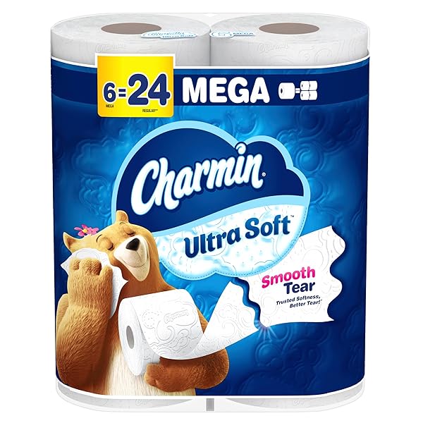 CHARMIN ULTRA SOFT TOILET PAPER 6 MEGA ROLLS, 224 SHEETS PER ROLL, 1.5 POUNDS
