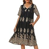 ETOSELL Nightgowns for Women Soft Short Sleeve Sleepshirt House Dress with Pockets Pleated Moo Moo Mumu Nightshirt Loungewear
