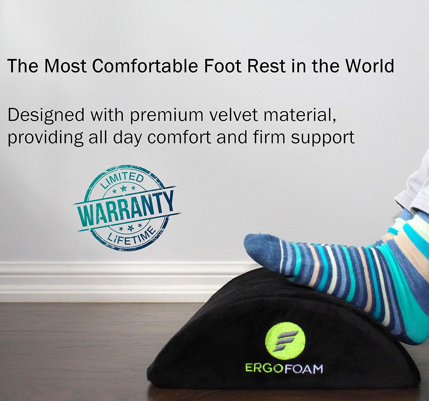 ErgoFoam Ergonomic Foot Rest Under Desk | Premium Velvet Soft Foam Footrest for Desk | Most Comfortable Desk Foot Rest in The World for Lumbar, Back, Knee Pain | Foot Stool Rocker (Black) : Office Products