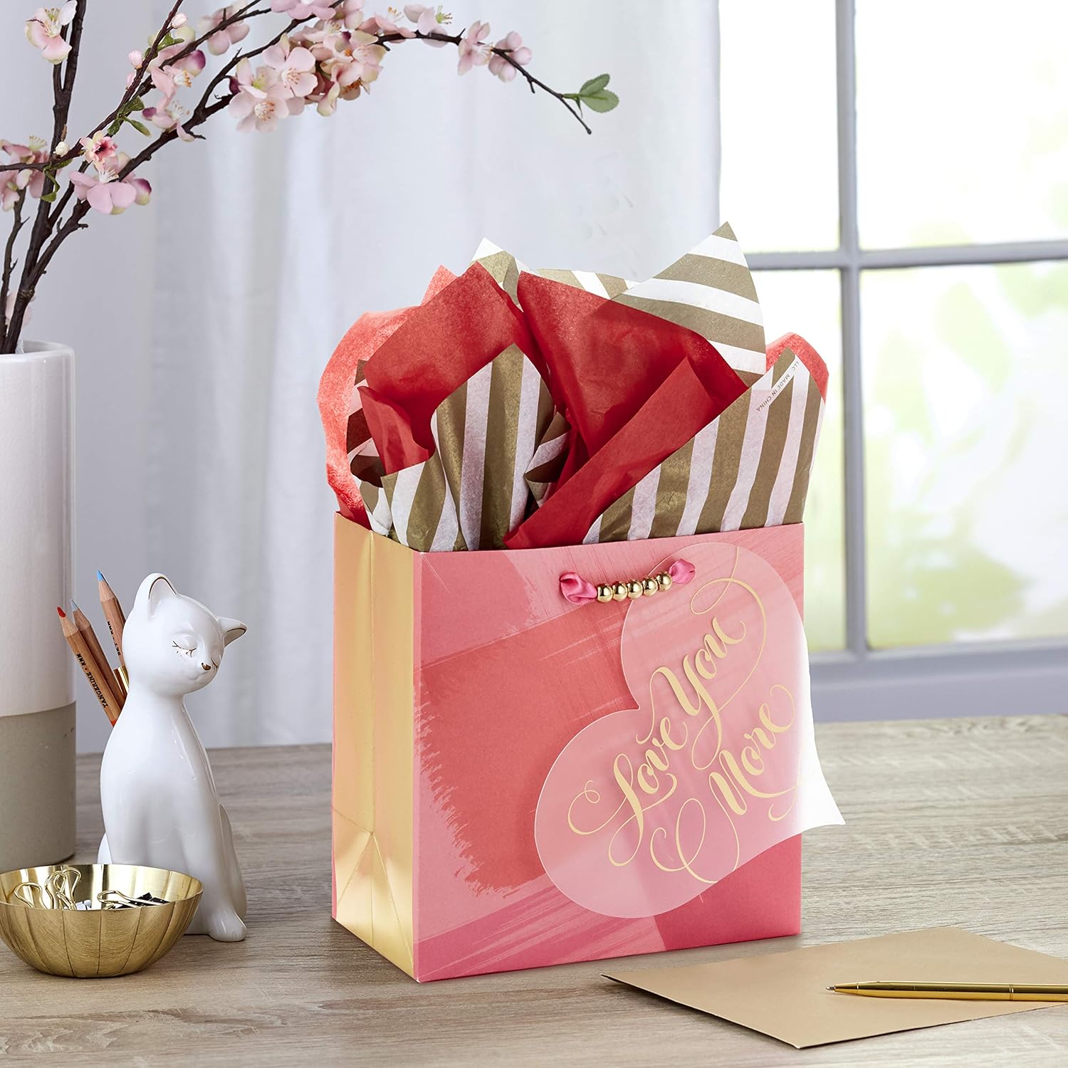 Hallmark 13" Large Gift Bag with Tissue Paper (Gold Glitter Heart) for Birthdays, Bridal Showers, Weddings, Anniversaries, Sweetest Day and More: Kitchen & Dining