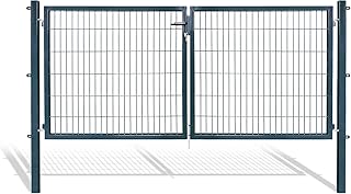 Doppelflügeltore für Stabmattenzaun, grün oder anthrazit, verschiedene Höhen wählbar - inklusive Pfosten und passenden Anschlussstücken (Doppeltor H 120 x B 300 cm, anthrazit)