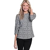 MULTIPLES Womens Three Quarters Tuck Sleeves Scoop Neck Top