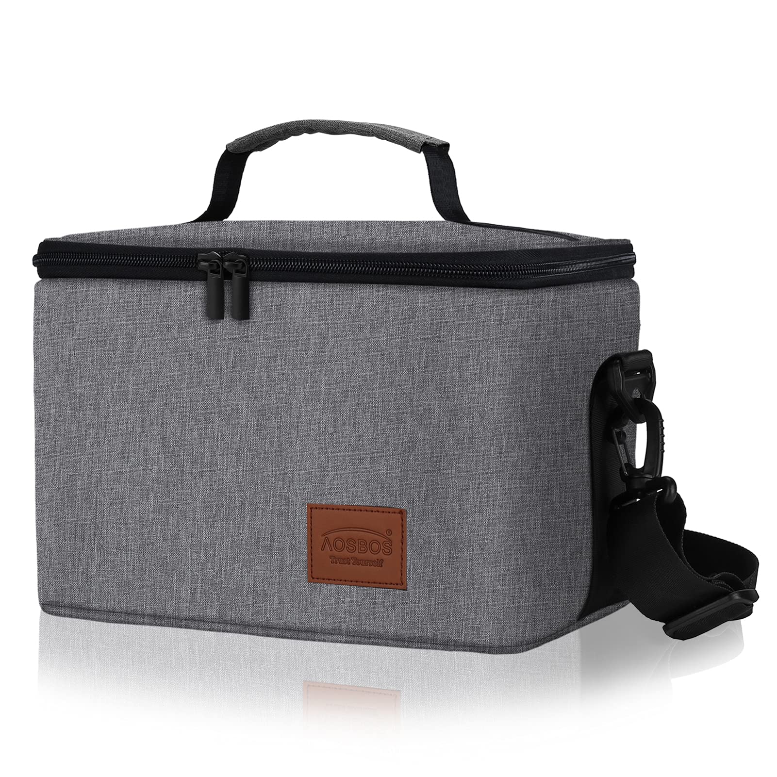 Aosbos Insulated Lunch Bag 10L 12 Cans Leakproof Lunch Bags for Women Men, Thermal Soft Cool Bag Lunch Box with Shoulder Strap Reusable Lunch Cooler Bag for Adults Kids Work Office School Picnic, Grey