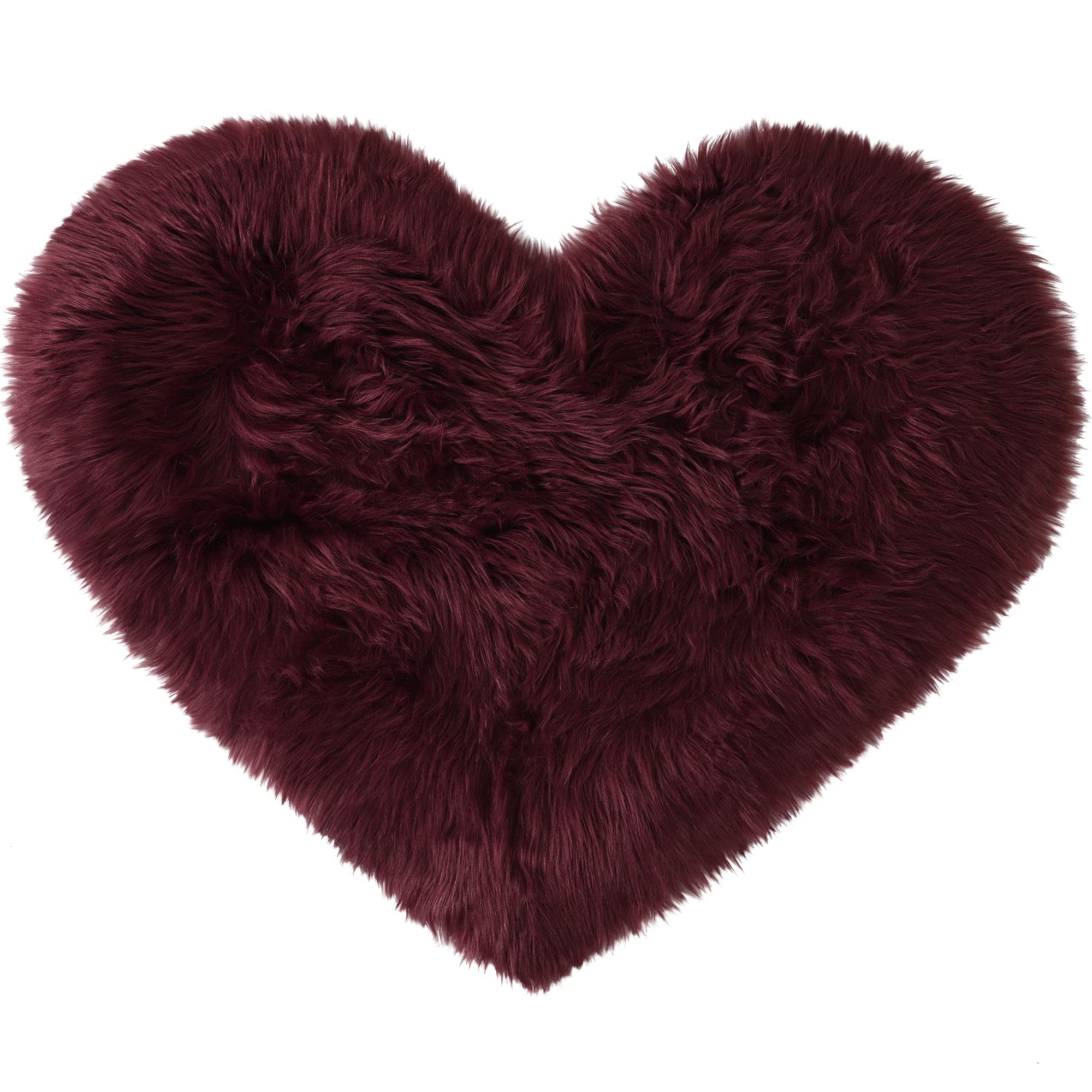 sourcing map Faux Fur Sheepskin Area Rugs, Heart Shaped Shaggy Fluffy Rug for Sofa Living Room Bedroom Floor - Soft Deep Pile Plush Carpet Non Slip, 70 x 90cm/2.3x3ft Burgundy