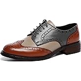 U-lite Women's Perforated Lace-up Wingtip Multicolor Leather Flat Oxfords Vintage Oxford Shoes
