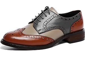 U-lite Women's Perforated Lace-up Wingtip Multicolor Leather Flat Oxfords Vintage Oxford Shoes