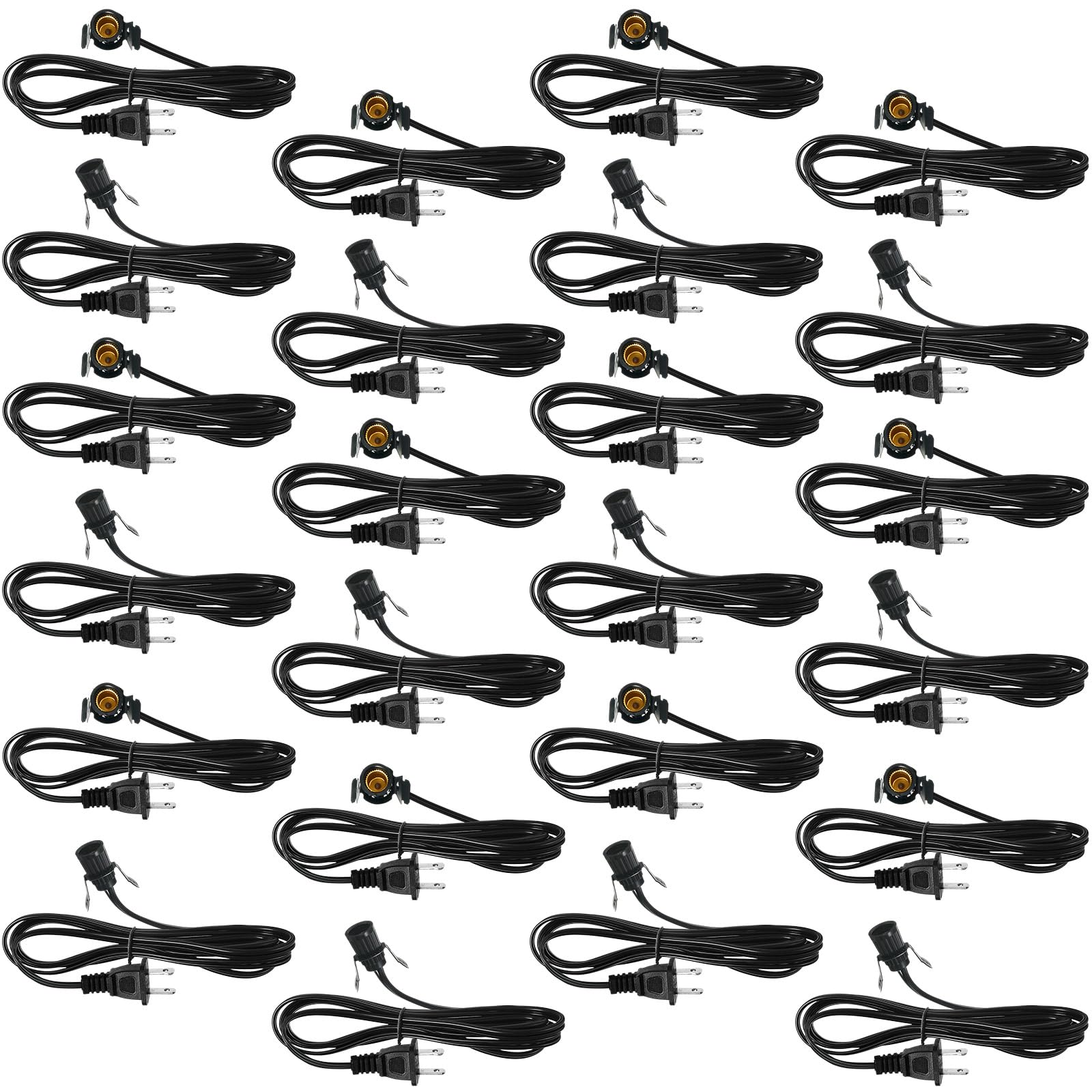 Photo 1 of Macarrie 24 Pcs Clip in Lamp Cord with E12 Light Socket Single Lamp Replacement Cord for Holiday Christmas Village Accessories Decorations, 6 ft (Black)