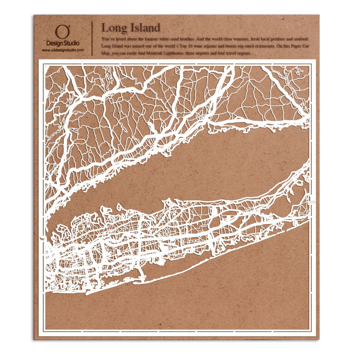Long Island Paper Cut Map White 30x30 cm Paper Art