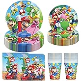 80 PCS Brother Birthday Party Supplies, Mario Tableware Set Includes 40 PCS Plates, 20 PCS Napkins and 20 PCS Paper Cups for Party Decorations