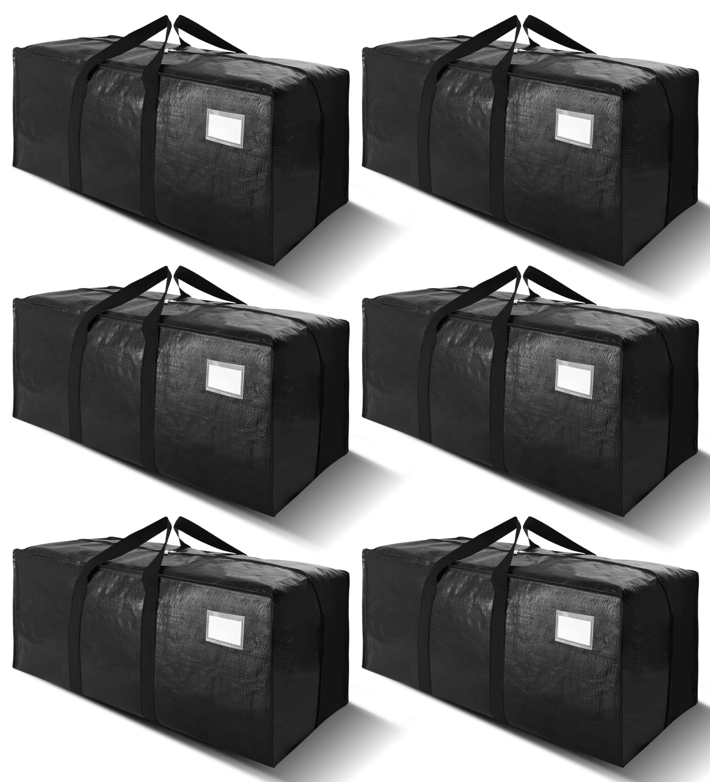 VELVETSURE Heavy Duty Extra Large Moving Bags W/Backpack Straps - Strong Handles & Zippers, Storage Totes For Space Saving, Fold Flat, Alternative to Moving Box and Storage Bin (Set of 6, Black)