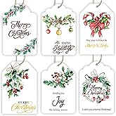 DERAYEE Merry Christmas Paper Gift Tags with Rope, 60PCS Watercolor Christmas Holly Berry Gift Tags Seasonal Hanging Labels for Xmas Presents Decoration, Christmas Party DIY Gift Wrapping (6 Design)