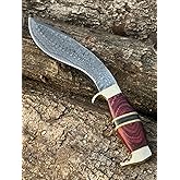 Handcraft Goods Handmade Damascus Steel Heavy Duty Kukri Knife Sharp Blade, With Leather Sheath Ideal for Hunting, Bushcraft, Survival Kukri knives Chopping, Camping, Outdoor Gift for Men Women