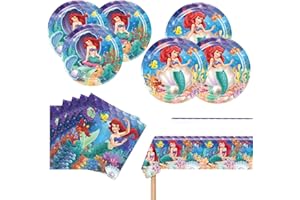 COSERSHOW Ariel Birthday Party Supplies, 20 Plates, 20 Napkins and 1 Tablecover for Girls Little Mermaid Party Decorations
