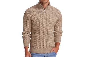 Askdeer Men's Quarter Zip Sweater Cable Knit Sweater Mock Neck Polo Sweater Soft Casual Pullover Sweater with Ribbing Edge