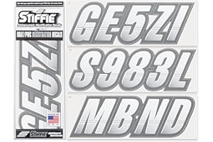STIFFIE Techtron White/Carbon 3" Alpha-Numeric Registration Identification Numbers Stickers Decals for Boats & Personal Watercraft: matches Yamaha WaveRunner VX Cruiser, VX and EX Deluxe