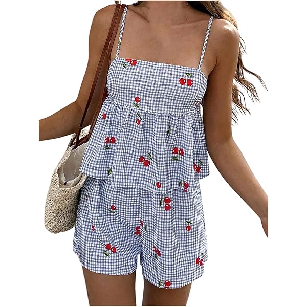Amazon.com: WDIRARA Women's 2 Piece Set Gingham Cherry Print