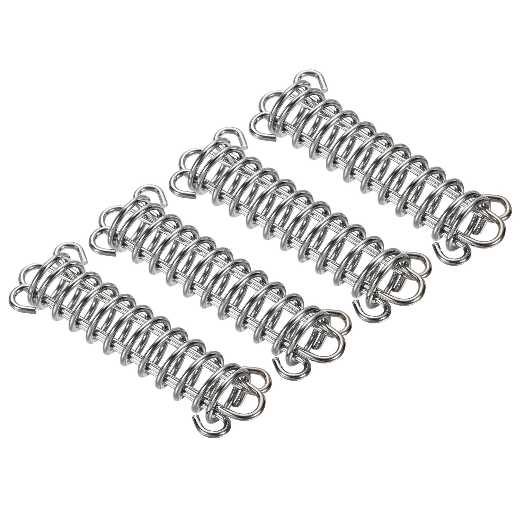 M METERXITY 4 Pack Tent Spring Buckle - Windproof Stainless Steel Rope Tensioner Awning Spring Hook, Apply to Camping Hiking (Silver Tone)