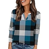 Gloria&Sarah Womens Casual Plaid Long Sleeve Shirts V Neck Fleece Tops Fall Winter Outfits