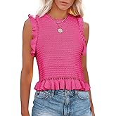 PiePieBuy Women's Summer Knit Tank Tops Crew Neck Sleeveless Cami Shirts Tees Ruffle Sweater Vest