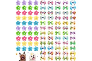 PIKLODO 100Pcs/50Pairs Spring Dog Bows Rubber Bands Flower Dog Hair Bows Floral Puppy Bows Dog Grooming Bows for Holiday Easter Dog Puppy Cat Bunny Yorkie Pet Hair Accessories