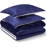 Amazon Basics Reversible Sherpa Comforter Set with Pillow Sham, Navy, Queen/Full
