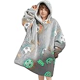 Fiosnow Glow in the Dark Football Blanket Hoodies for Kids 6-13YR Oversize Wearable Blanket Hoodies for Boys Girls Teens