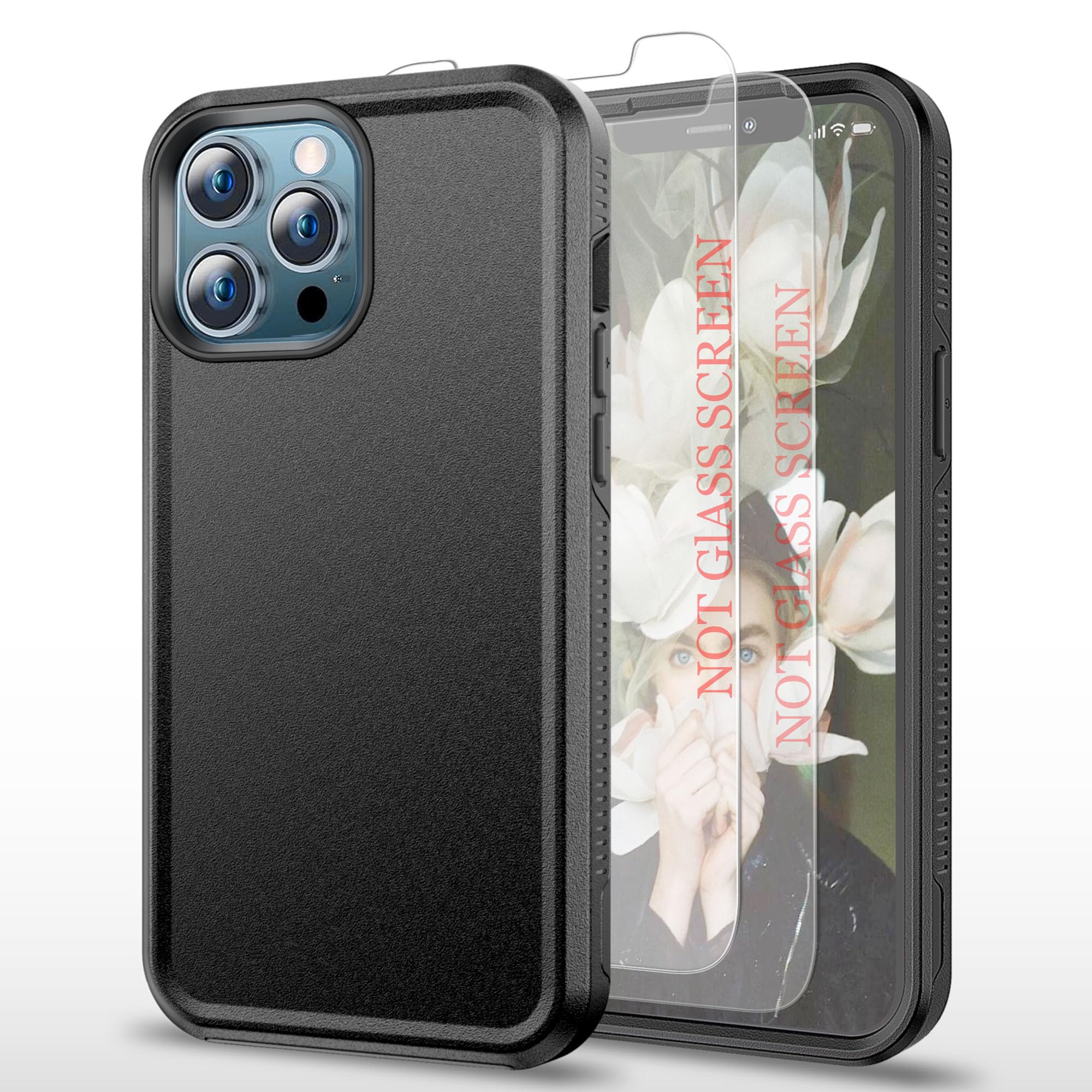Photo 1 of AYMECL for iPhone 13 Pro Case, [15 FT Military Grade Drop Protection] 2 Pack [Self-Healing Screen Protectors] Heavy Duty Shockproof Case,Black