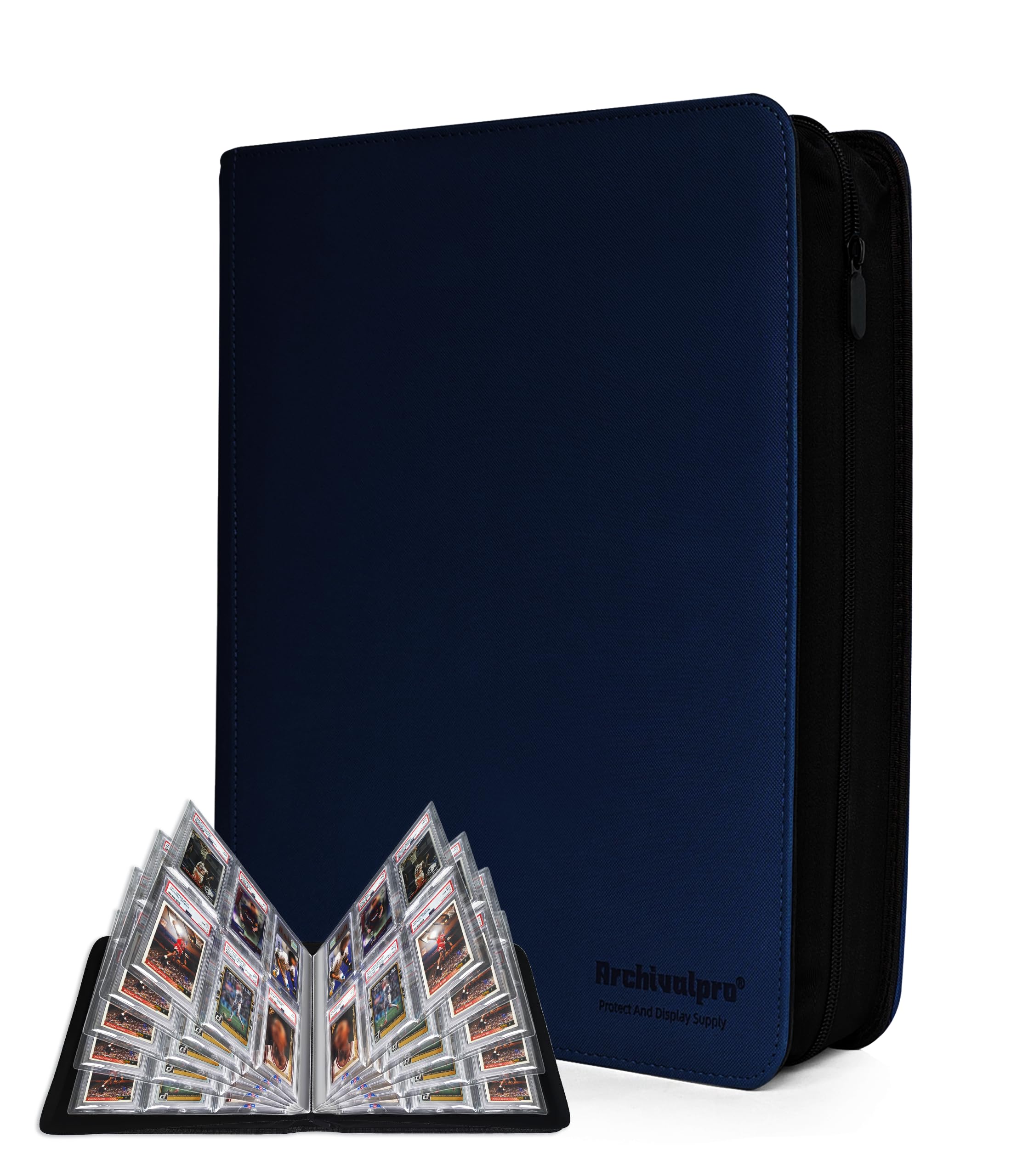 Archivalpro Graded Card Binder, Holds 60 Graded Cards, 6-Pocket Slab Binder for PSA SGC BGS PU Leather Graded Card Storage Binder Display Album(Blue,40 Pockets)