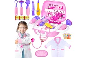 GINMIC Doctor Kit for Toddlers 3-5, 22 Pieces Pretend Play Doctor Set with Halloween Role Play Doctor Costume and Carry Case for Toddlers and Kids, Medical Dr Kit Toys for Girl Age 3 4 5 6 7 Year Old