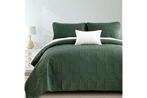 Yiran Olive Green Quilt Set King Size Lightweight Bedspread Embossed Pattern Soft Microfiber Coverlet for All Season with 2 Pillow Shams (106"x96")