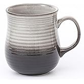 HYTYSKAR 21 oz Large Ceramic Coffee Mugs, Pottery Mug Handmade, Ceramic Tea Cups with Handle for Office and Home, Dishwasher and Microwave Safe (Grey Black)