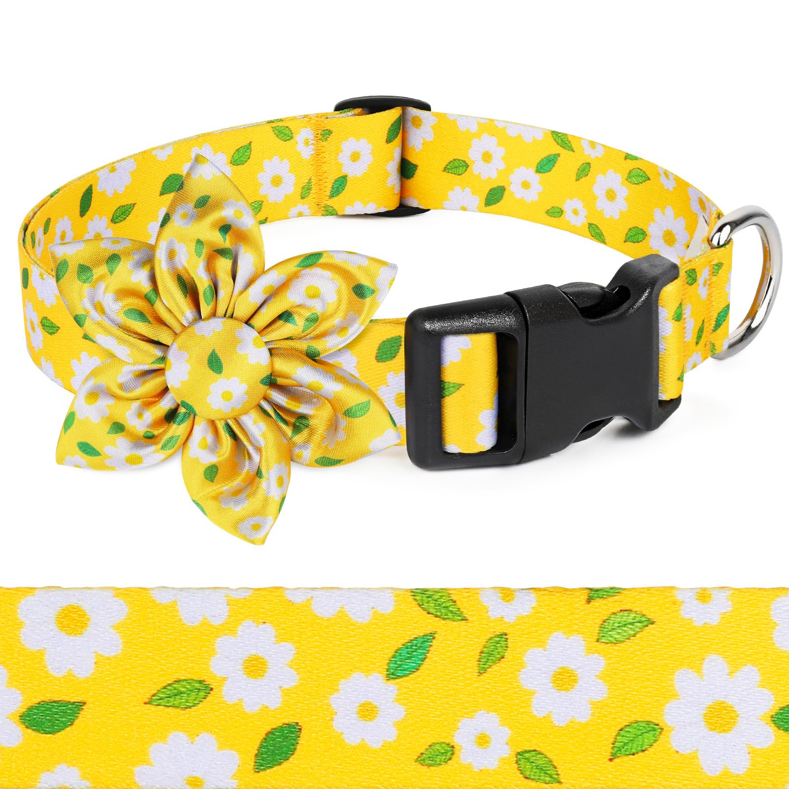 Daisy Yellow Dog Collar Cute Cat Collars with Flower Bow for Small Dogs Hot Yellow Floral Colored Options Dog Cat Bow Tie Soft and Fancy Personalized Dog Collars for Girl/Boy Dog Collar XS
