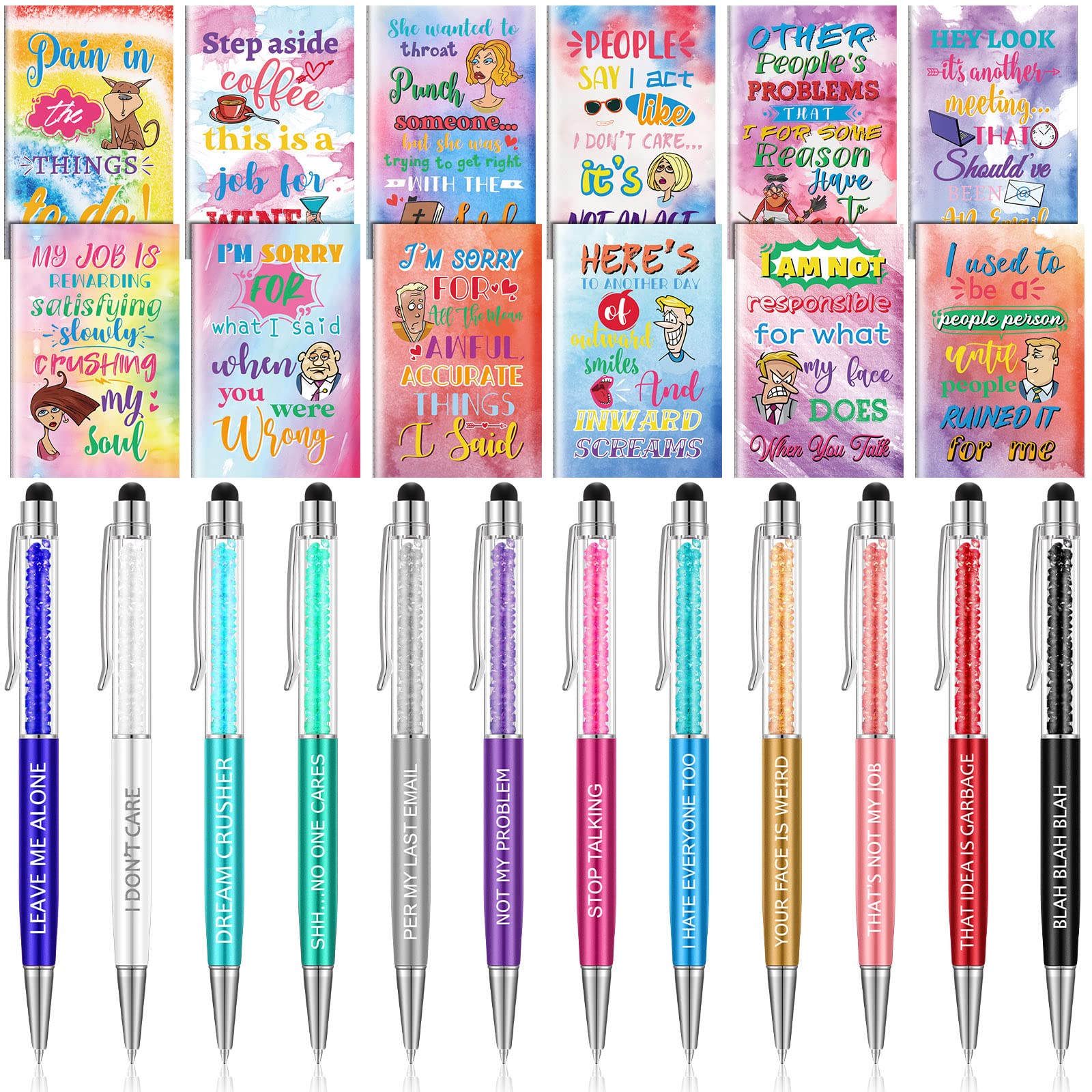 Photo 1 of 24 Pcs Funny Pens Notepads Gifts Set for Teacher Nurse Christian Theme Appreciation Gift Bulk Inspirational Negative Motivational Notepad Diamond Ballpoint Pen for Nurse Teacher Office (Cute)