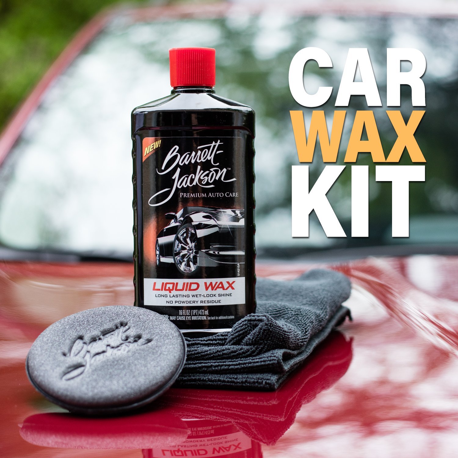 BarrettJackson Car Wax Kit, Car Detailing Kit with Liquid Carnauba Wax + Wax Applicator Pad