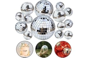 HAVAGDTM 14 PCS 1.18inch 1.57inch 2.36inch 2.76inch Disco Ball Cake Decoration Ornaments Reflective Mirror Ball Cake Decoration 70s Disco Themed Party Christmas Tree Decoration